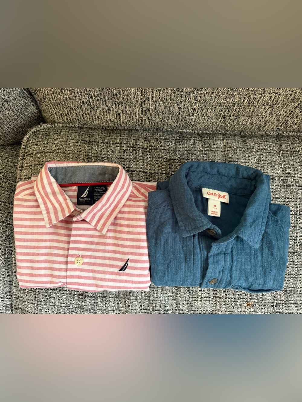 Nautica Pink & Blue Casual Button-Up Shirt Set